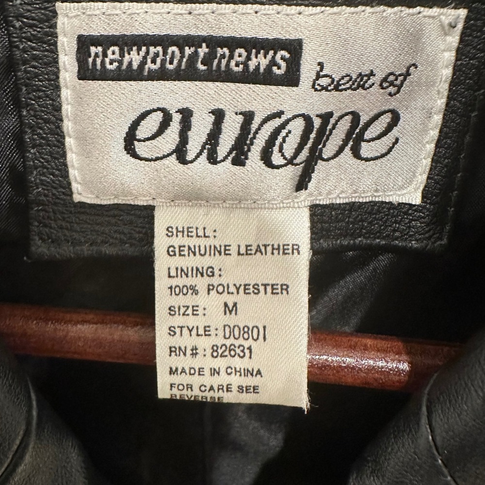Newport News Leather Blazer Size M‎ Black Vintage Mid Length Jacket Matrixcore - Picture 4 of 11